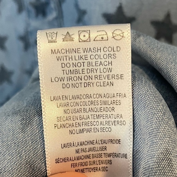 Standard Grace Americana Chambray Top Womens L Blue Star Print Button Down Shirt - Picture 10 of 10